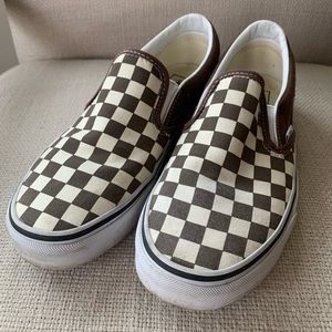 Brown and cream checkered vans